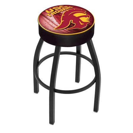 Holland Bar Stool Co 30" 4" USC Trojans Cushion Seat, Blk Wrinkle Base Swivel Bar Stool L8B130SouCal-D2
